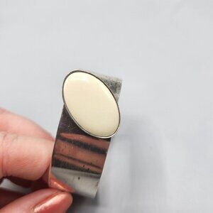 Sterling Silver Hinged Cuff Bracelet Oval White Stone 925 JPA 20 Grams Vtg